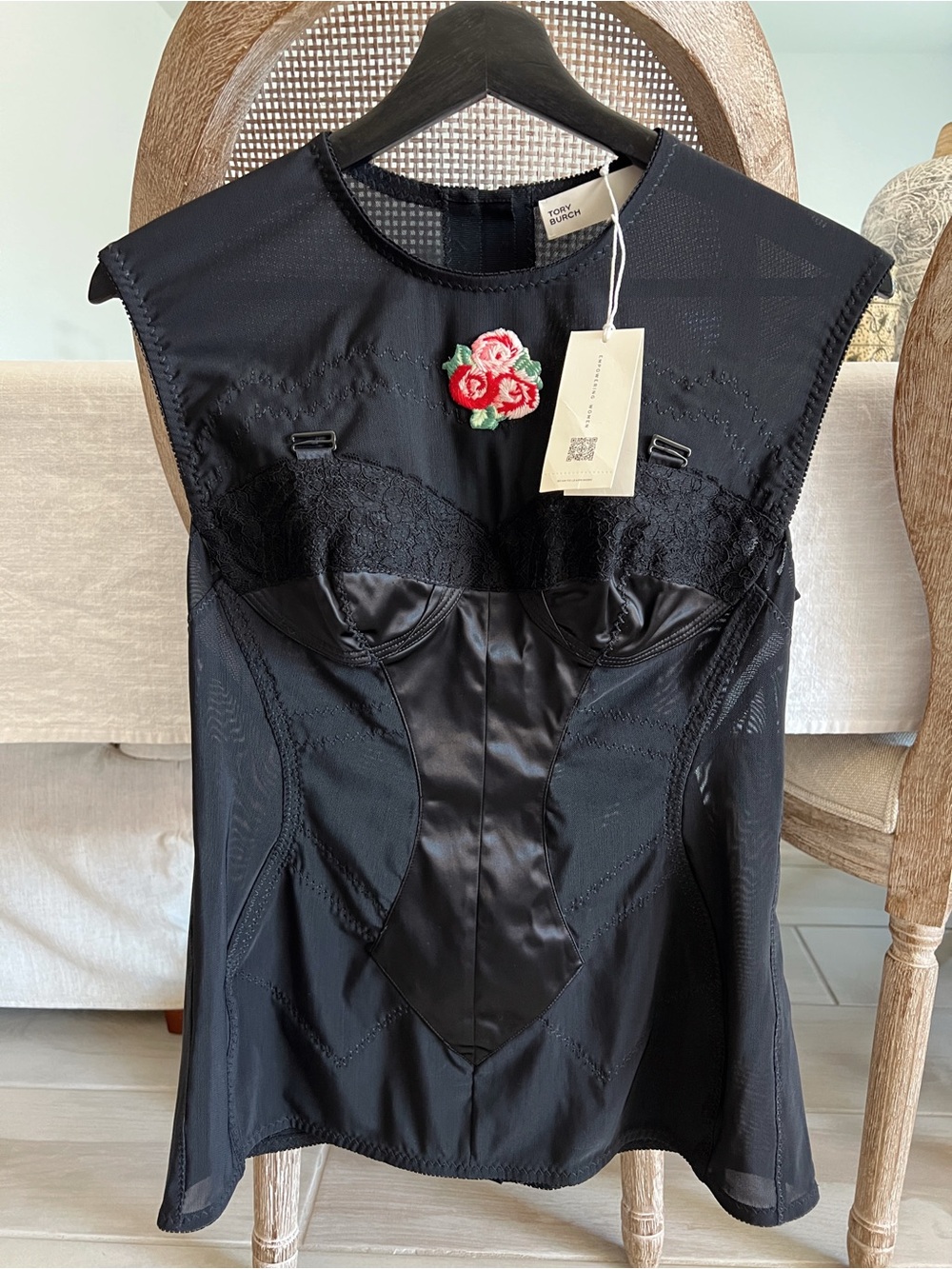 NWT Tory Burch Fall/Winter 2023 Runway Mesh Corset Top - Size 6 Retail $1998